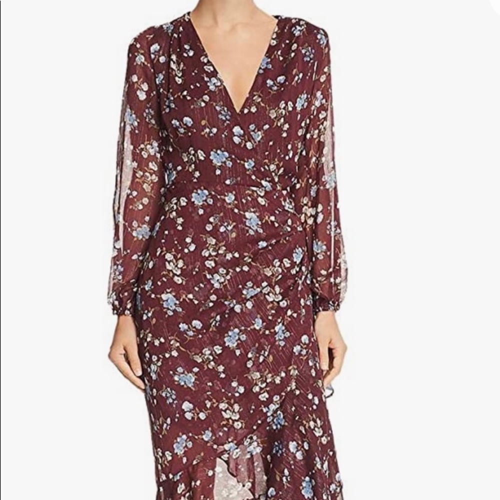 ASTR the label Women's Side Cinched Long Sleeve Ruffle Wrap Maxi Dress.WORN ONCE